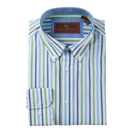 Vertical Striped Button Down Shirt // Green (XS)