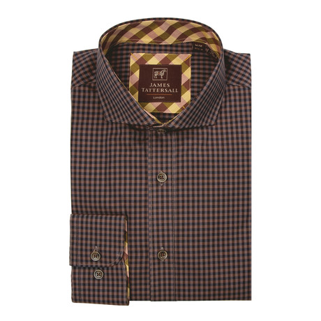 Spread Collar Button Up Small Checkered Shirt // Mustard (XS)