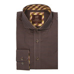 Spread Collar Button Up Small Checkered Shirt // Mustard (M)