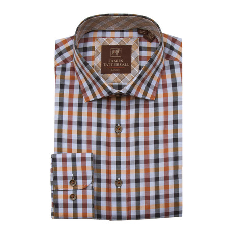Spread Collar Button Down Small Checkered Shirt // Orange (XS)
