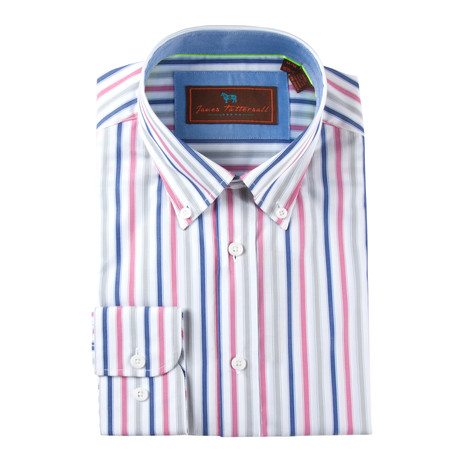 Vertical Striped Button Down Shirt // Pink (S)