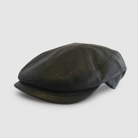 Thompson Leather Flat Cap // Black (S)