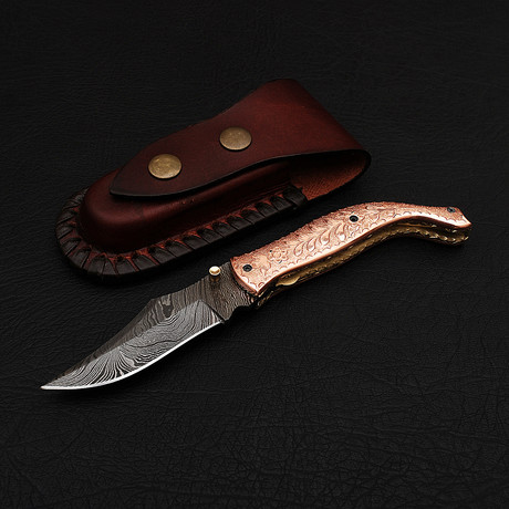 Damascus Folding Knife Handmade // 2686
