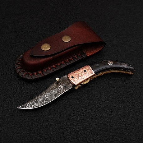 Damascus Folding Knife Handmade // 2691