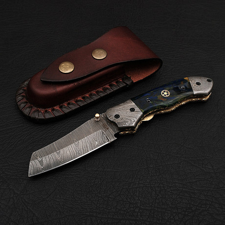 Damascus Folding Knife Handmade // 2692