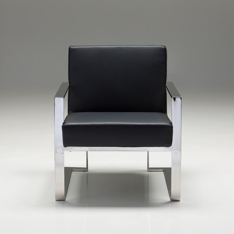 Motivo Arm Chair // Black Leatherette + Polished Stainless Steel