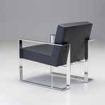 Motivo Arm Chair // Black Leatherette + Polished Stainless Steel