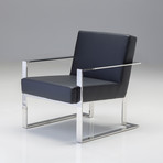 Motivo Arm Chair // Black Leatherette + Polished Stainless Steel