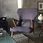 Inge Lounge Chair // Dark Grey Fabric + Ash Stained Walnut Wood