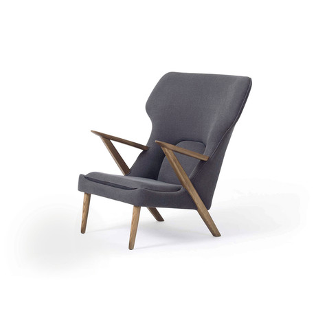 Inge Lounge Chair // Dark Grey Fabric + Ash Stained Walnut Wood