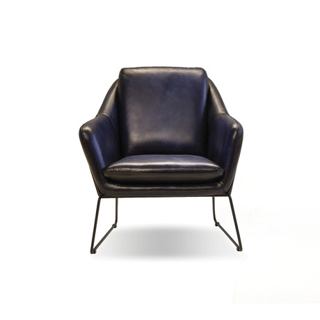 Jasper Lounge Chair // Midnight Blue Leather + Light Black Powdered Coated Steel