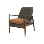 Reynolds Lounge Chair // Ash Grey Fabric + Tan Vintage Distressed Leather Seat