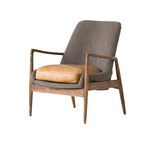 Reynolds Lounge Chair // Ash Grey Fabric + Tan Vintage Distressed Leather Seat