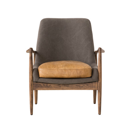 Reynolds Lounge Chair // Ash Grey Fabric + Tan Vintage Distressed Leather Seat