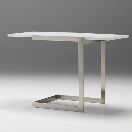 Faze Foldable End Table // High Gloss White + Brushed Stainless Steel