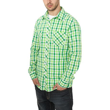 Tricolor Big Checked Shirt // Celtic Green + White + Lime Green (S)