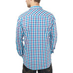 Tricolor Big Checked Shirt // Purple + White + Turquoise (S)