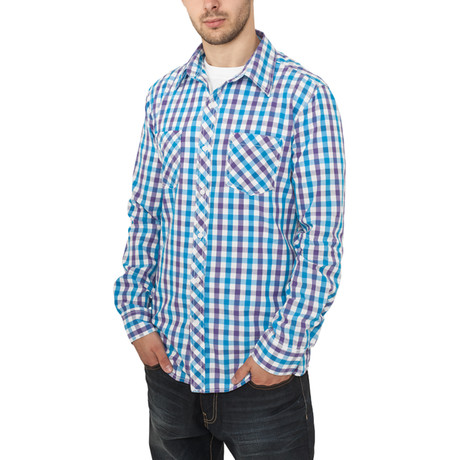Tricolor Big Checked Shirt // Purple + White + Turquoise (S)