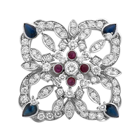 Vintage Waltham Platinum Diamond Ruby + Sapphire Spinning Ring // Ring Size: 7.5