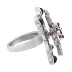 Vintage Waltham Platinum Diamond Ruby + Sapphire Spinning Ring // Ring Size: 7.5