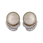 Vintage Tasaki Platinum Pearl Diamond Earrings // Clip-On
