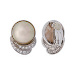 Vintage Tasaki Platinum Pearl Diamond Earrings // Clip-On