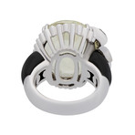Vintage Jewel Studio 18k White Gold Chalcedony Diamond Black Diamond Ring // Ring Size: 7.25