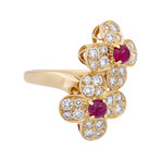 Vintage Van Cleef & Arpels 18k Yellow Gold Diamond Ruby Crossover Ring // Ring Size: 4.5