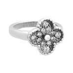 Vintage Van Cleef & Arpels 18k White Gold Diamond Alhambra Ring // Ring Size: 6