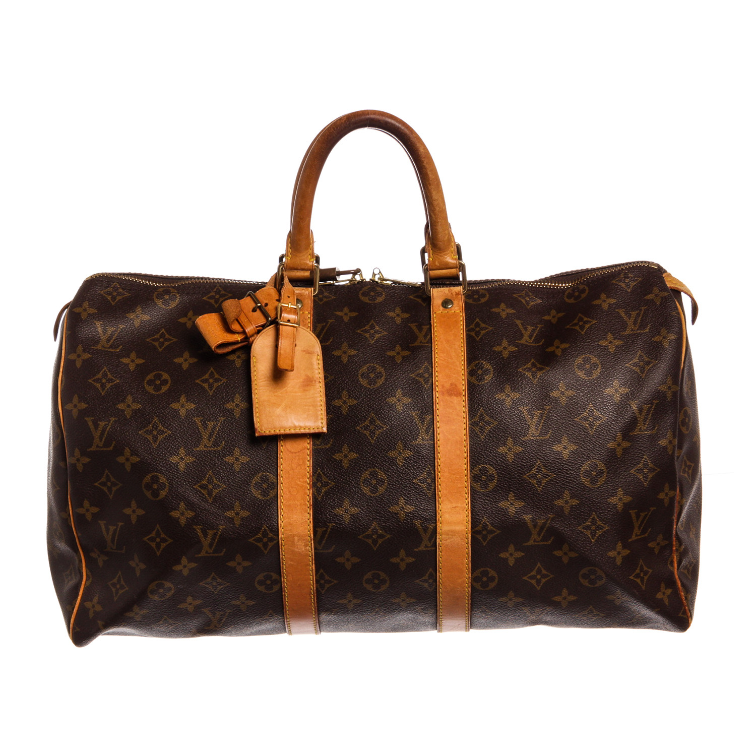 LOUIS VUITTON Brown Monogram Coated Canvas and Vachetta Leather Vintage  Keepall 45 For Sale at 1stDibs
