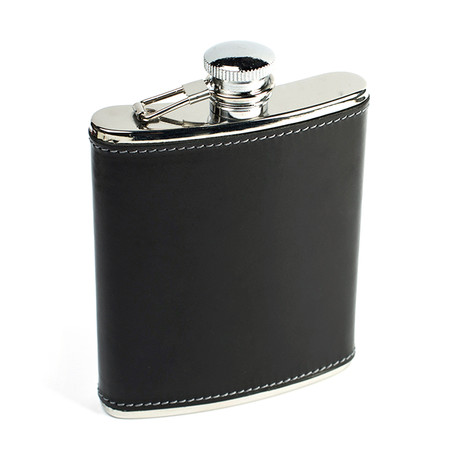 Metal Flask Covered In Leather // Black (Small)