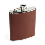 Metal Flask Covered In Leather // Coffee (Small)