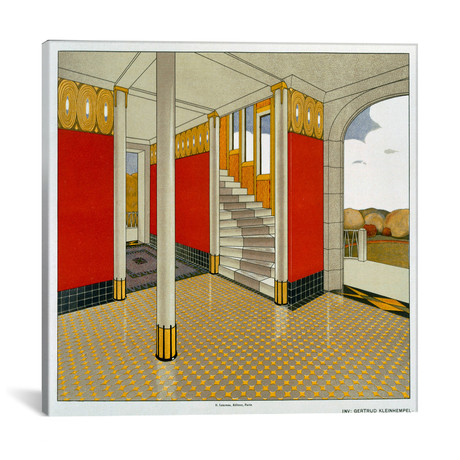 Stylised Entrance Hall and Stairs, German, Leinhemple, Gertr // Unknown Artist (18"W x 18"H x 0.75"D)