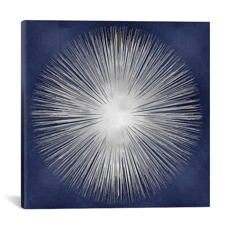 Silver Sunburst On Blue I // Abby Young (18"W x 18"H x 0.75"D)