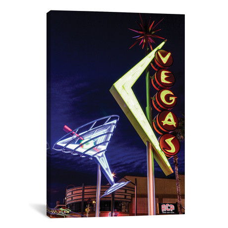 Neon Martini Glass And Vegas Signs At Night, Fremont East End // Julien McRoberts (26"W x 18"H x 0.75"D)