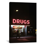 1980s Drug Store At Night Pink Neon Sign Drugs // Vintage Images (12"W x 18"H x 0.75"D)