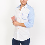 Luca Button Up // White + Blue (Small)