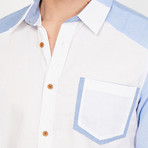 Luca Button Up // White + Blue (Large)