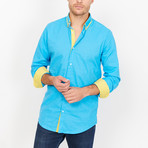 St. Lynn // Dexter Button Up // Turquoise + Yellow (X-Large)