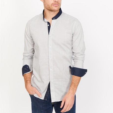 St. Lynn // Sebastian Collar Button Up // Light Gray + White (Medium)