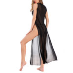 Dual Slit Jersey Maxi Night Dress + G-String Set // Black (XL)