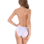 Lace Applique Backless Bodysuit // White (S)