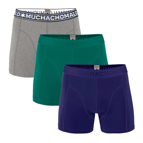Men's 3-Pack Short Solid // Dark Blue + Dark Green + Grey Mele (Small)