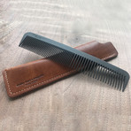 Model No. 6 Carbon Fiber Comb + Horween Leather Case (English Tan)