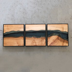 River Series Triptych // Big Leaf Maple + Blue Glass // Black Frame