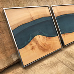 River Series Triptych // Big Leaf Maple + Blue Glass // Satin Gray Frame
