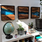 River Series Triptych // Black Walnut + Blue Glass // Black Frame