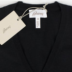 Brioni // Cashmere-Silk Blend V-Neck Knitted Sweater // Black (Euro: 44)