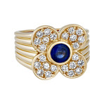 Vintage Van Cleef & Arpels 18k Yellow Gold Diamond + Sapphire Flower Ring // Ring Size: 5.75