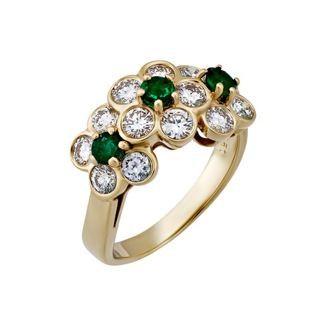 Vintage Van Cleef & Arpels 18k Yellow Gold Diamond + Emerald Ring // Ring Size: 5